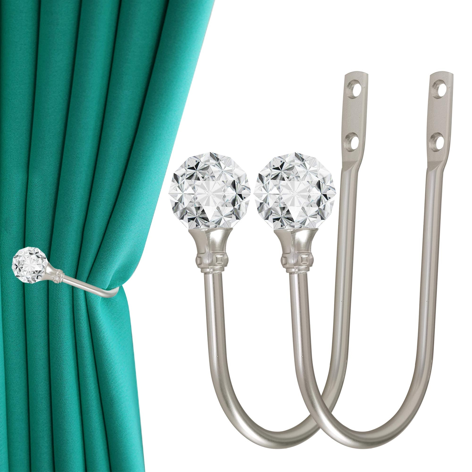 2 Pack Crystal Curtain Tiebacks Metal Drapery Holdbacks Hooks for Home Decor