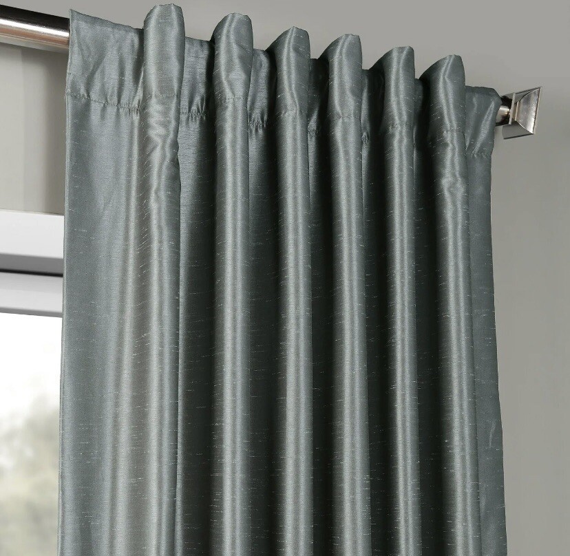 Storm Grey Textured Vintage Faux Dupioni Silk Curtain (1 Panel)