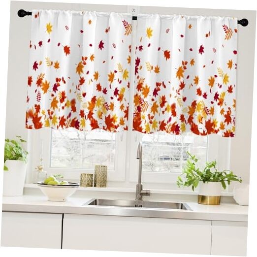 Fall Autumn Kitchen Curtains Sets for 26″W x 24″L (Pack of 2) Fall Leaves 2