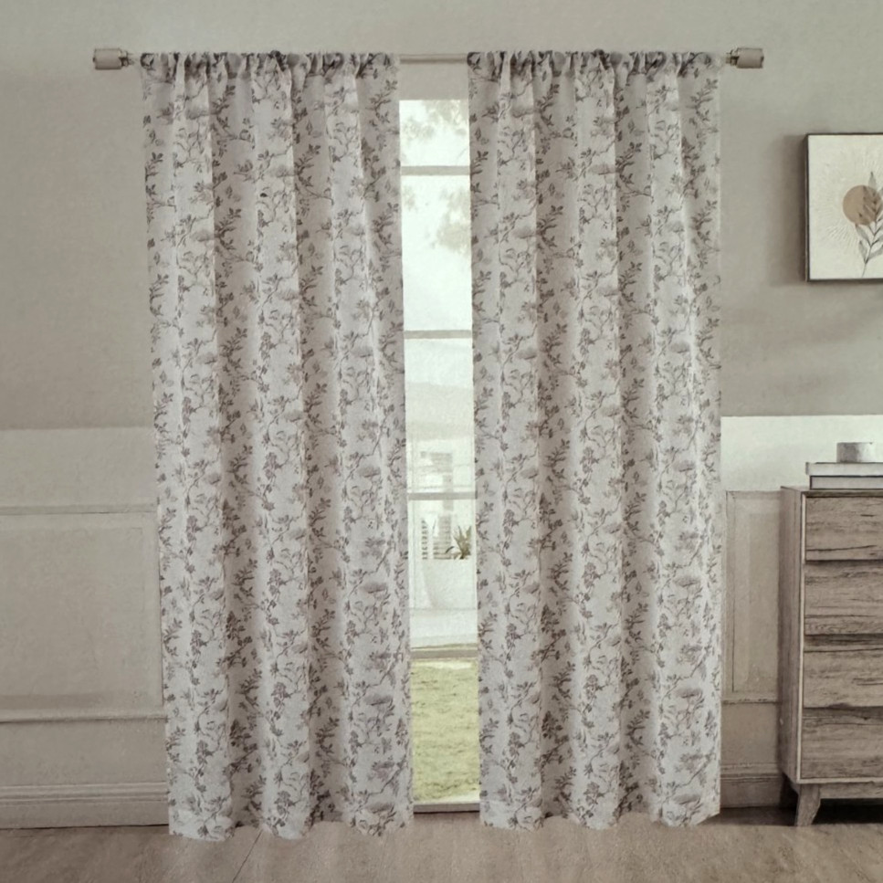 Laura Ashley Window Curtains 2 Panels 38 x 84 Beige Brown Sheer Elderwood Linen