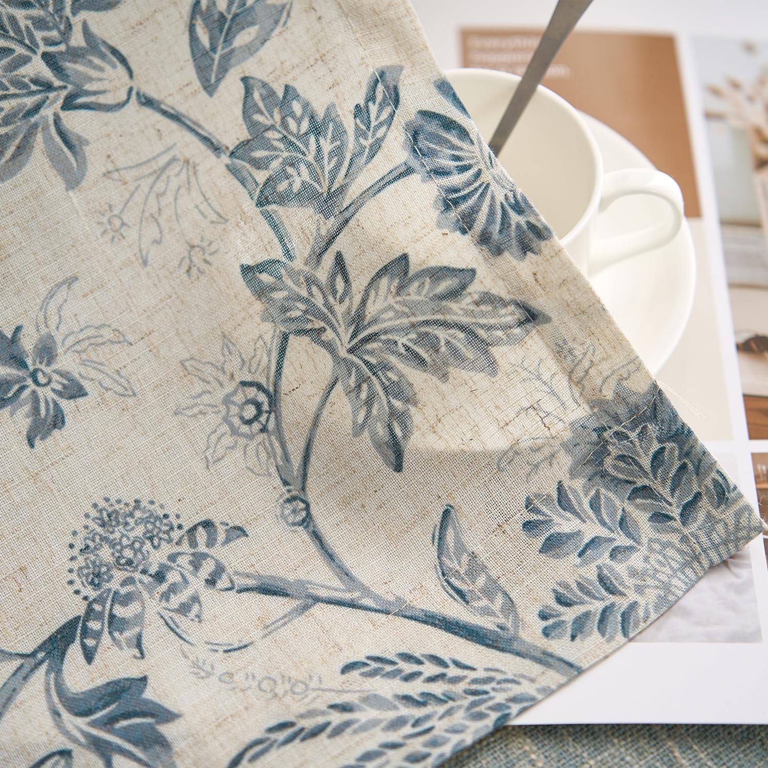 Linen Floral Curtains for Living Room with Printed Flower 108 Inches Long Lig…