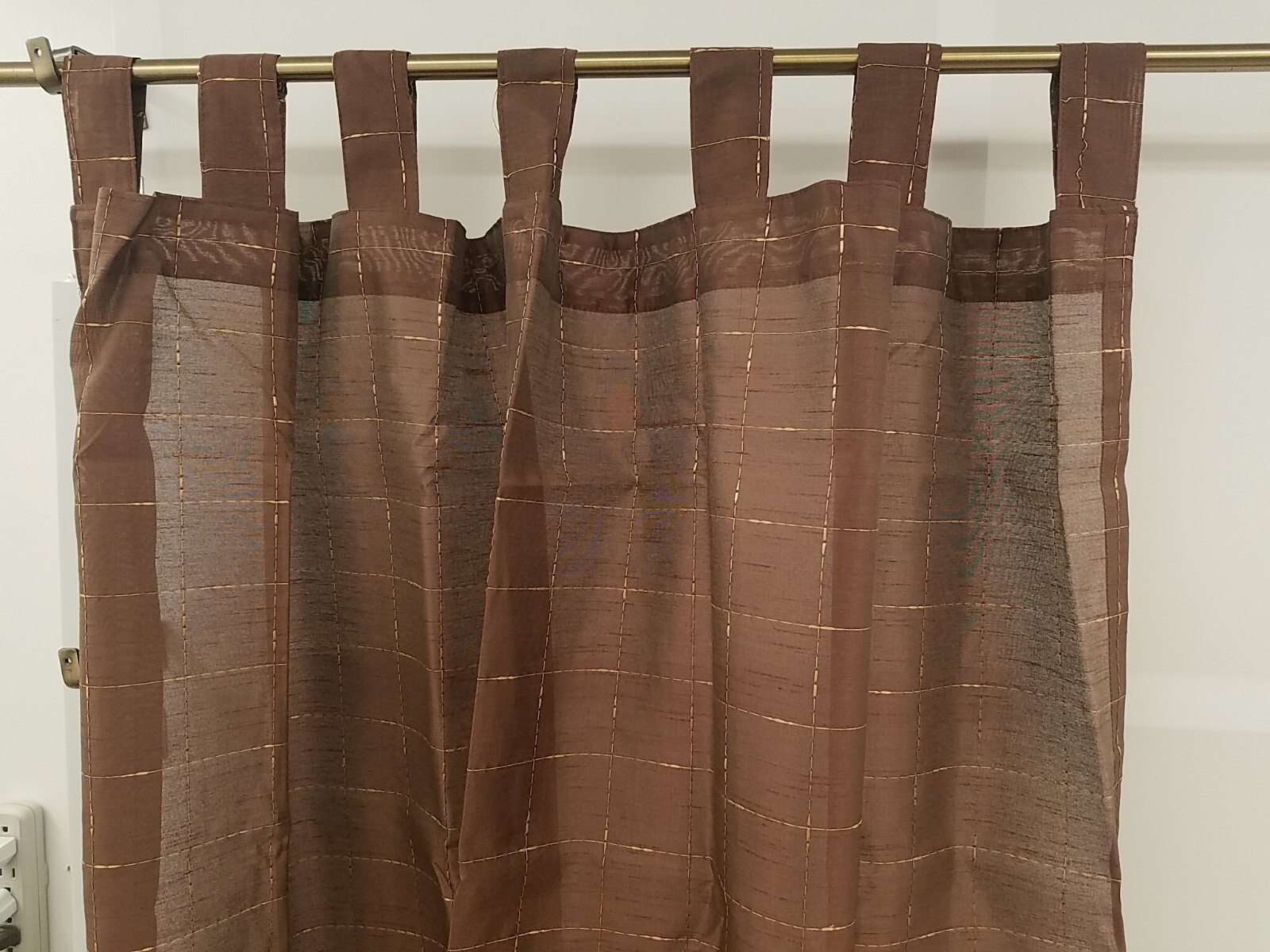 2PC NEW VINTAGE Joelle Embroidered Squared Tab Top Window Curtain Panel 52×63