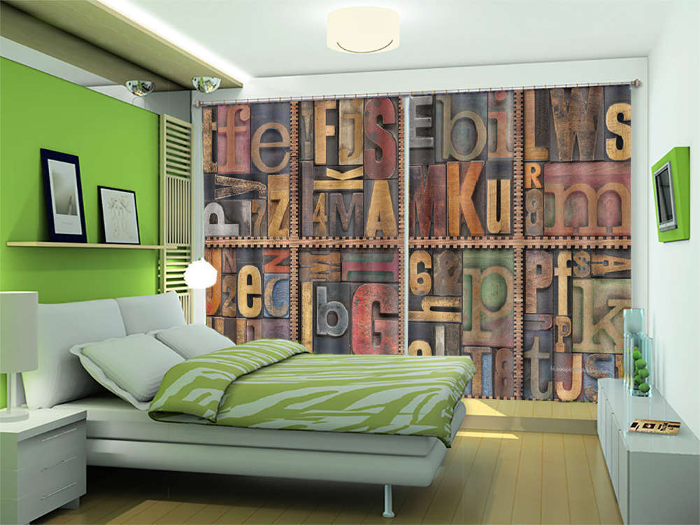 Board Full Letters 3D Curtains Blockout Photo Printing Curtains Drape Fabric