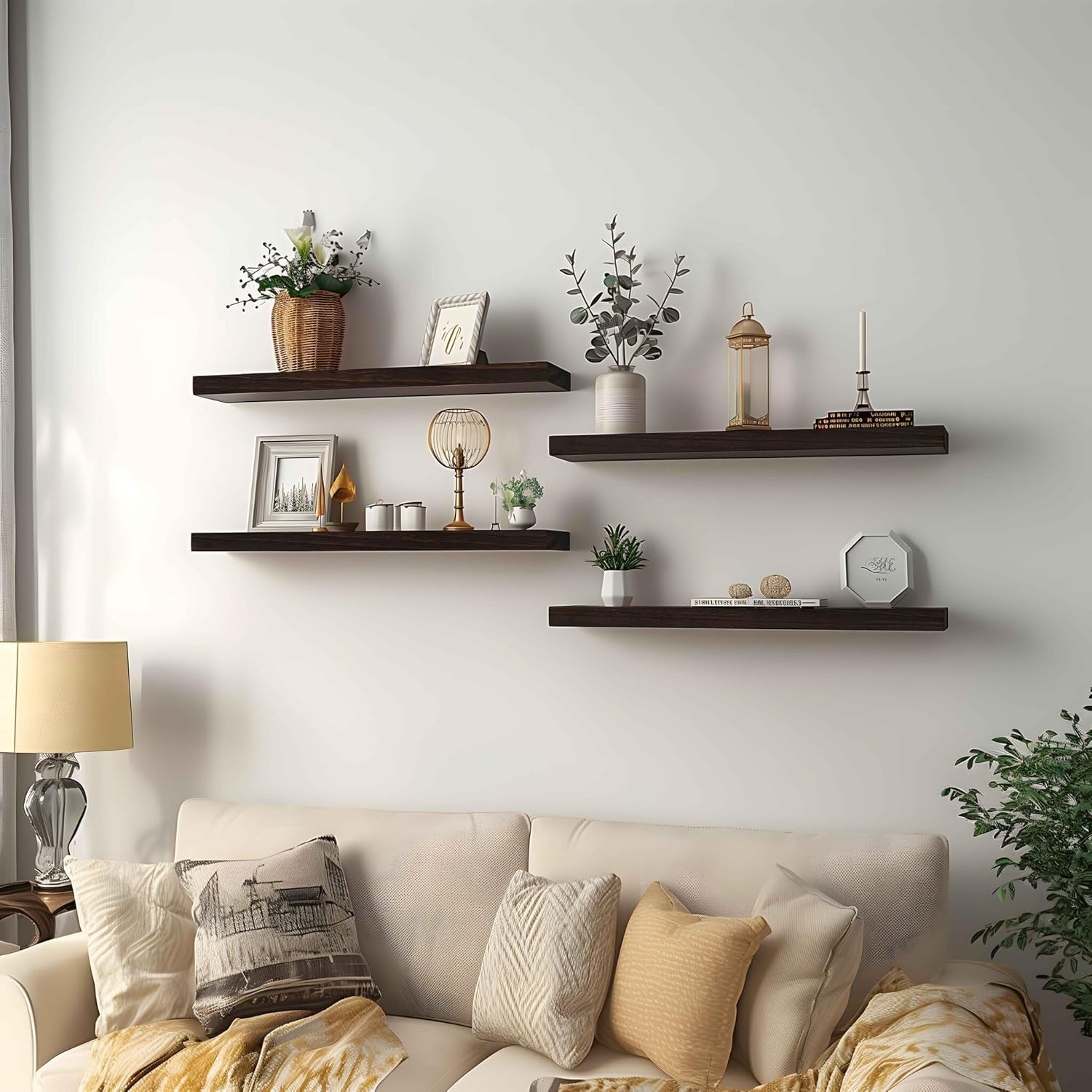 6 Repisas Flotantes Marrones De Pared Madera 17 Inch Estantes Para Cuarto Sala