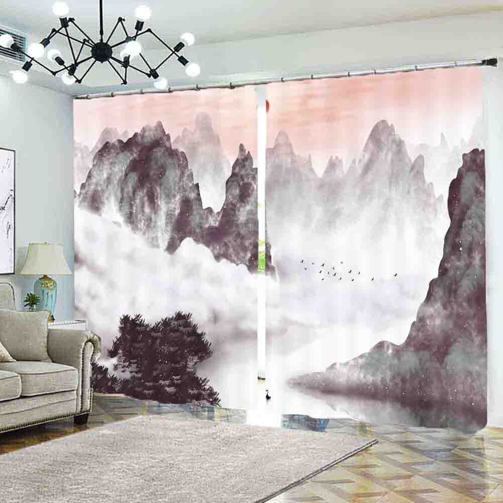 Mountain Clouds And Mists 3D Blockout Photo Print Curtain Fabric Curtains Window