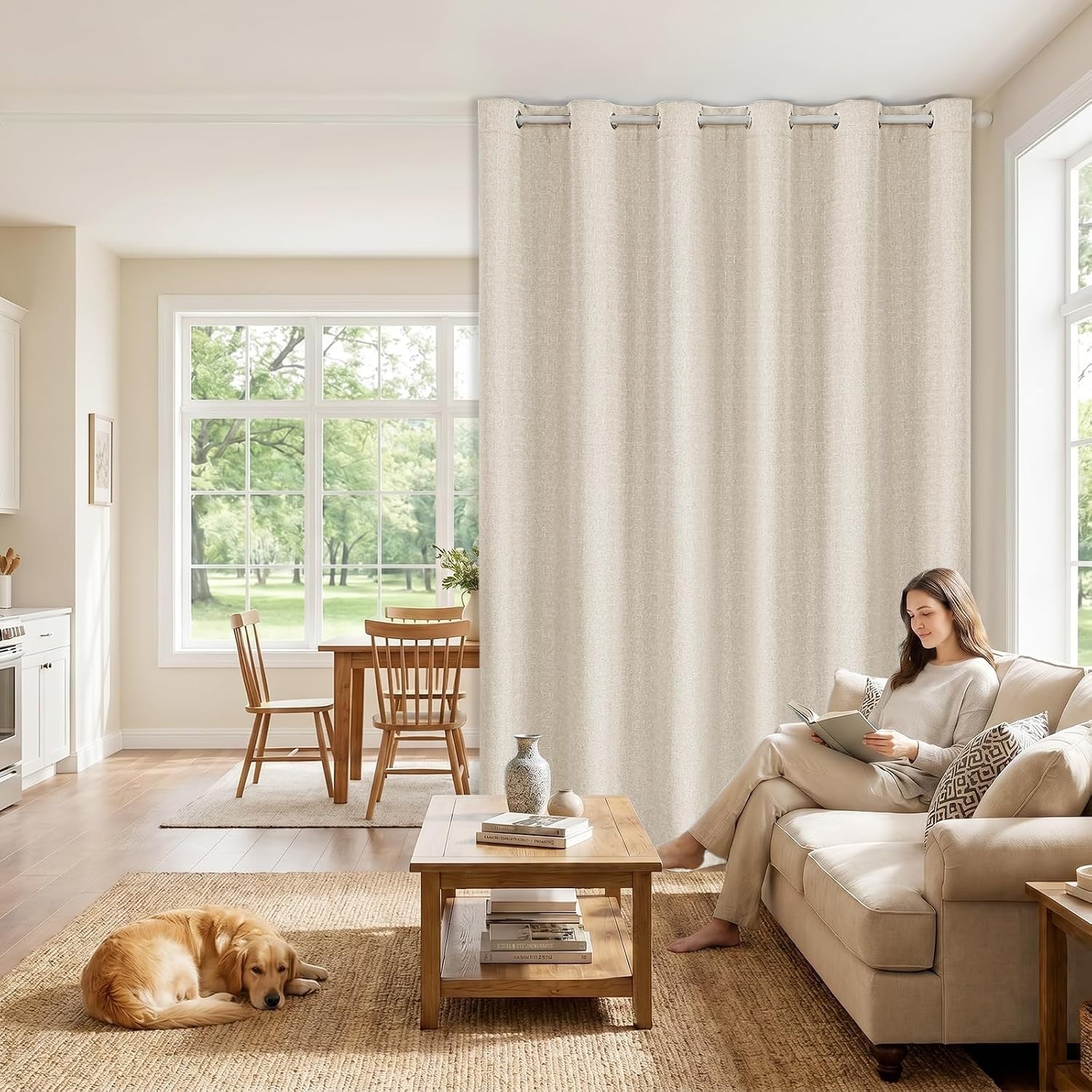 Room-Darkening Faux Linen Curtains, 108″ Long – Perfect for Bedrooms & Offices