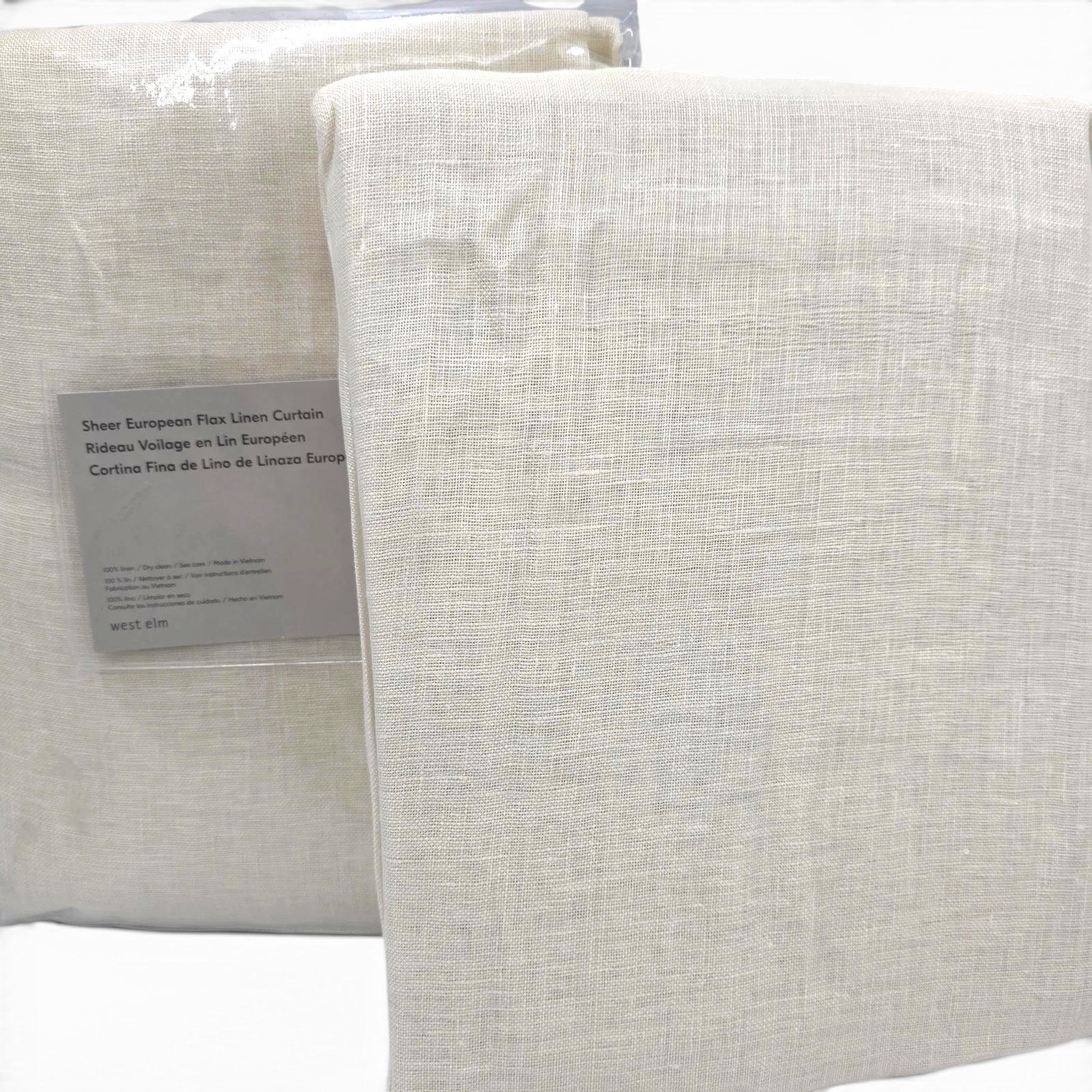West Elm Sheer European Flax Linen Curtains Set of 2 48×108 Alabaster