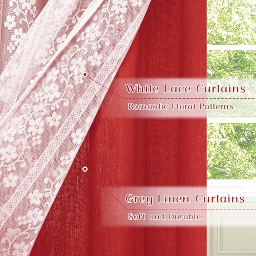 Linen Valance Curtains Double 52″W x 18″L (Pack of 1) Red Light Filtering