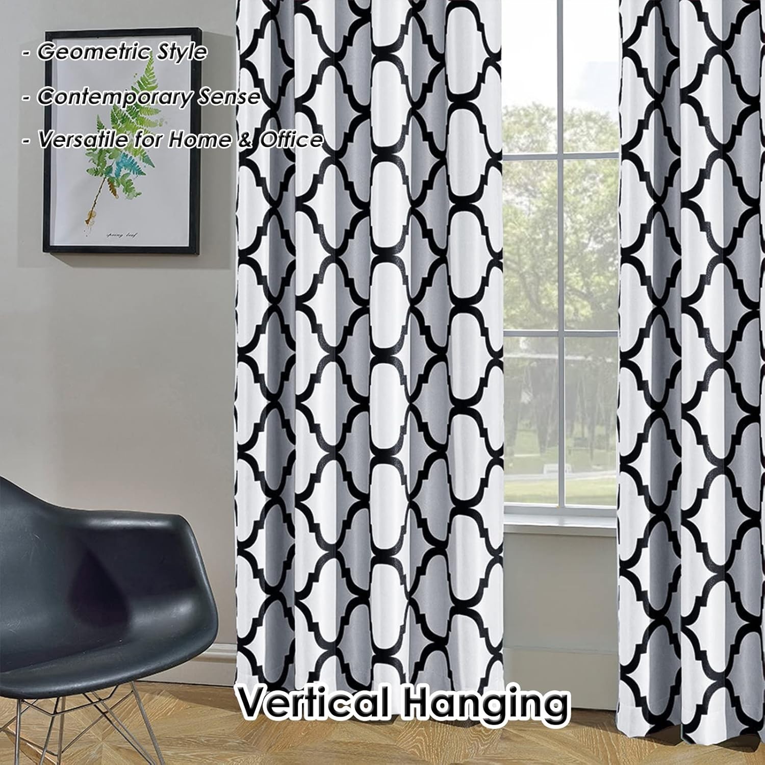 Single Panel 52×45 Inch Moroccan Room Darkening Curtain – Off White/Black Design