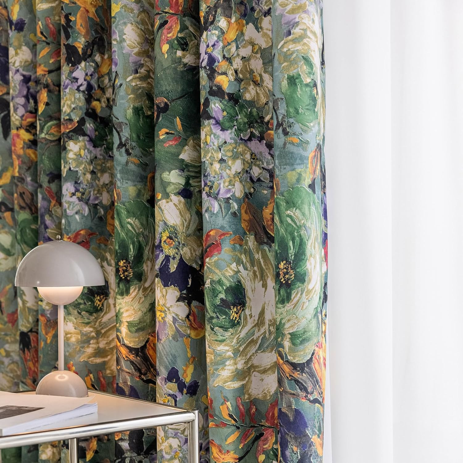 Floral Curtains for Bedroom Pattern Dark Green Vintage Painting Flower Blackout