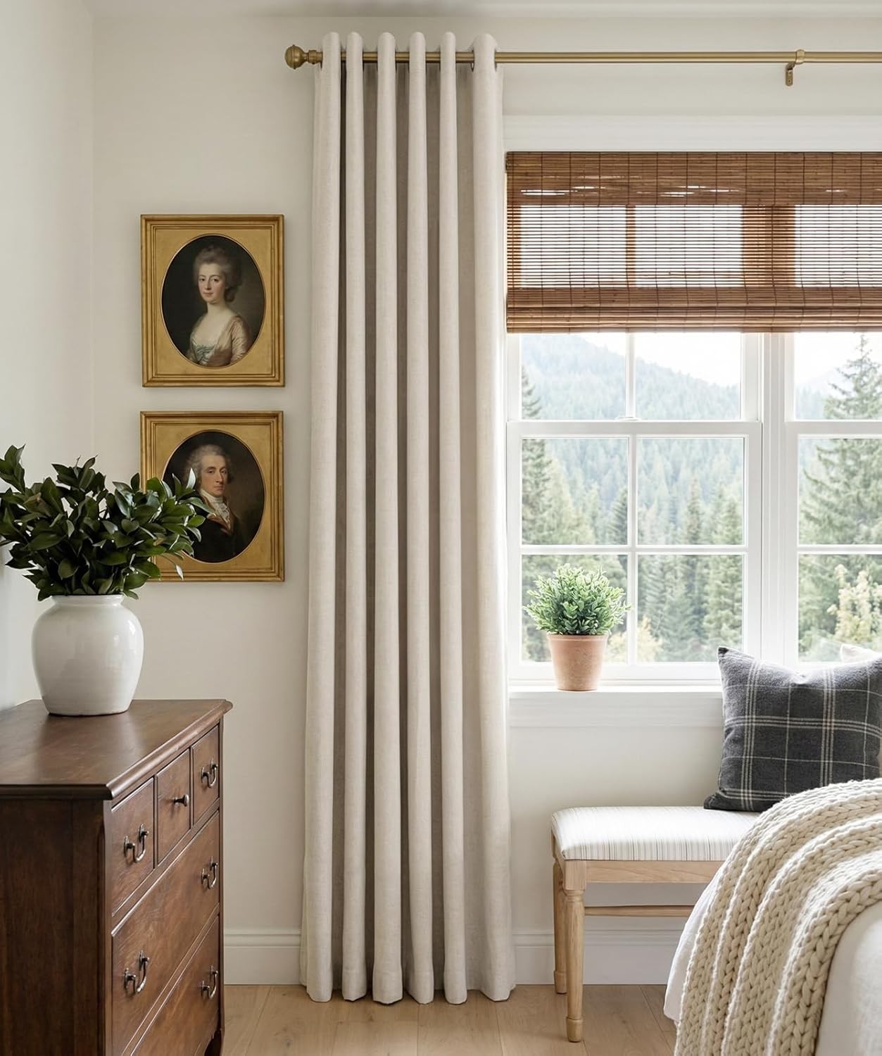 100% Blackout Shield Faux Linen Curtains Beige 50x84in