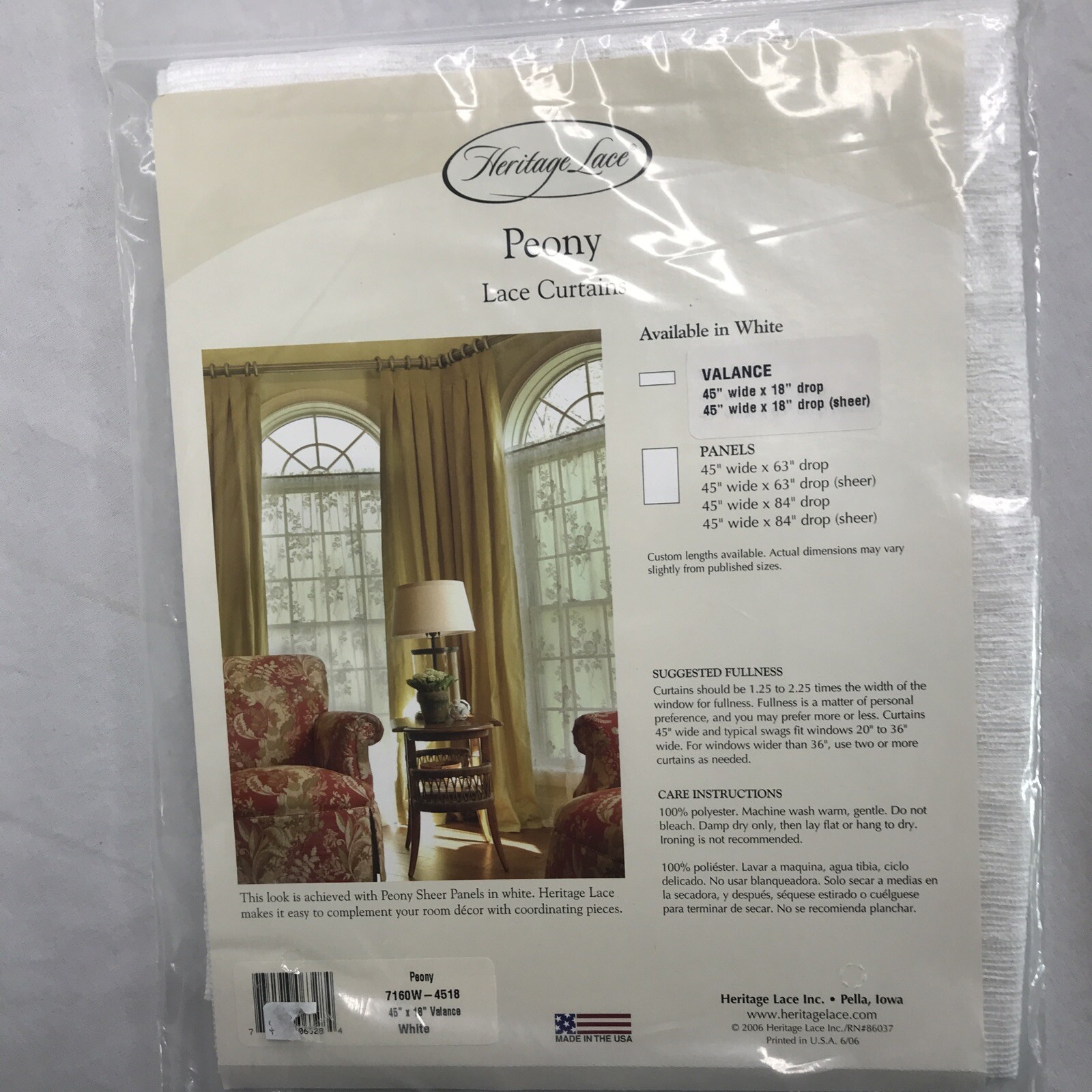 Heritage Lace Peony Sheer Valance White 45″ X 18″ Cottagecore Boho Country USA