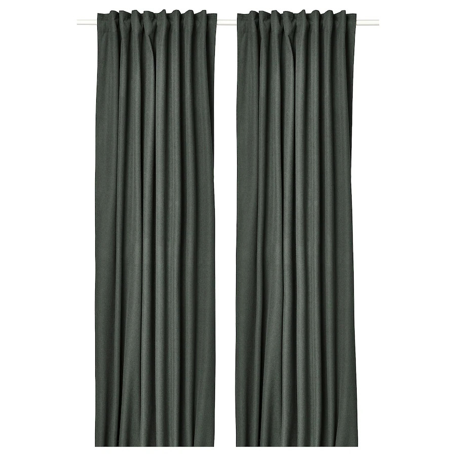 NEW Ikea ROSENMANDEL Room Black Out Curtains 1 pair Dark Green 53×84″ 405.562.43