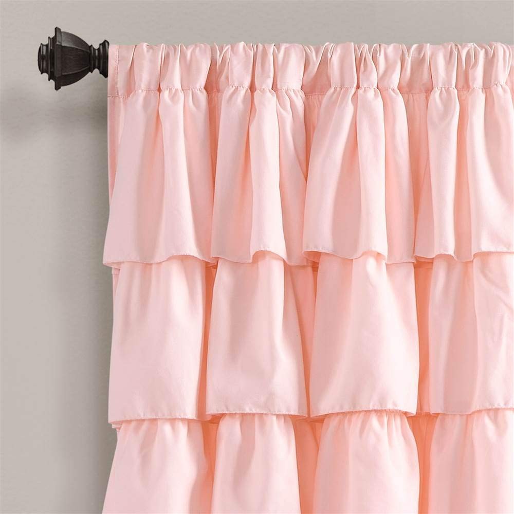 Lush Decor Blush Ruffle Window Curtain-Shabby Chic Farmhouse Style Panel for