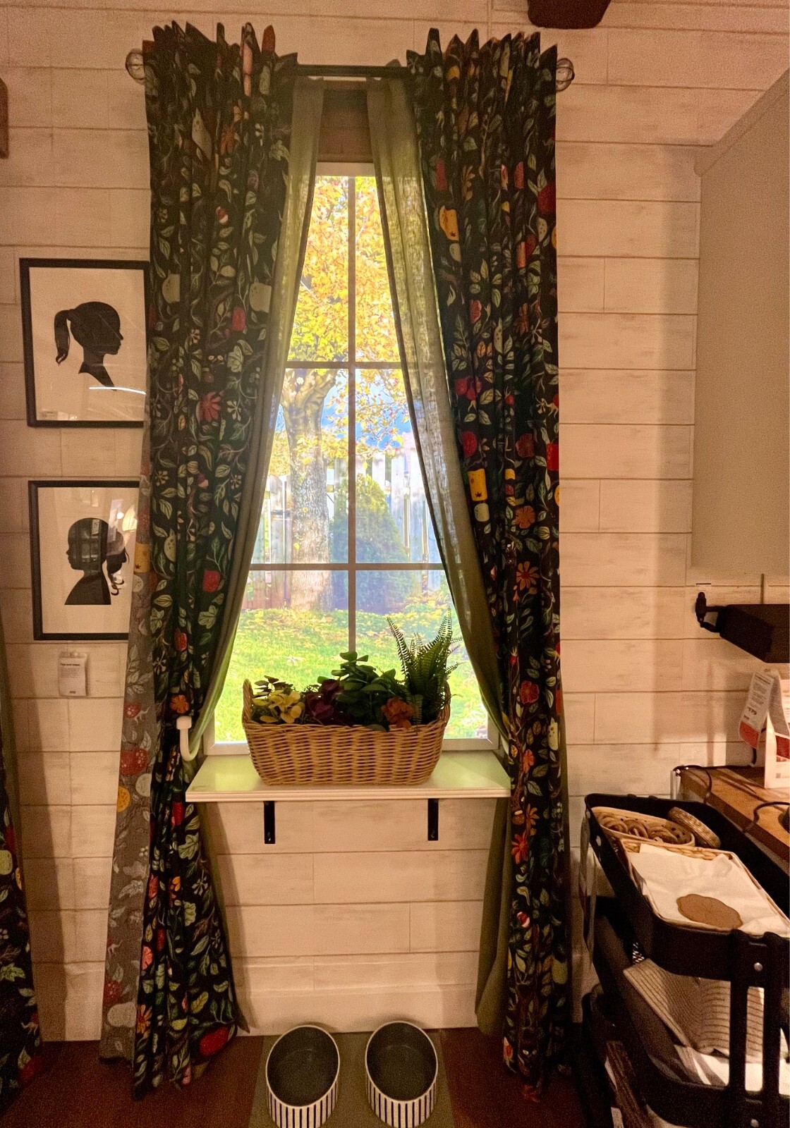 New IKEA VILDPERSILJA Curtains 1 Pair Black-Green Floral Pattern 905.834.04