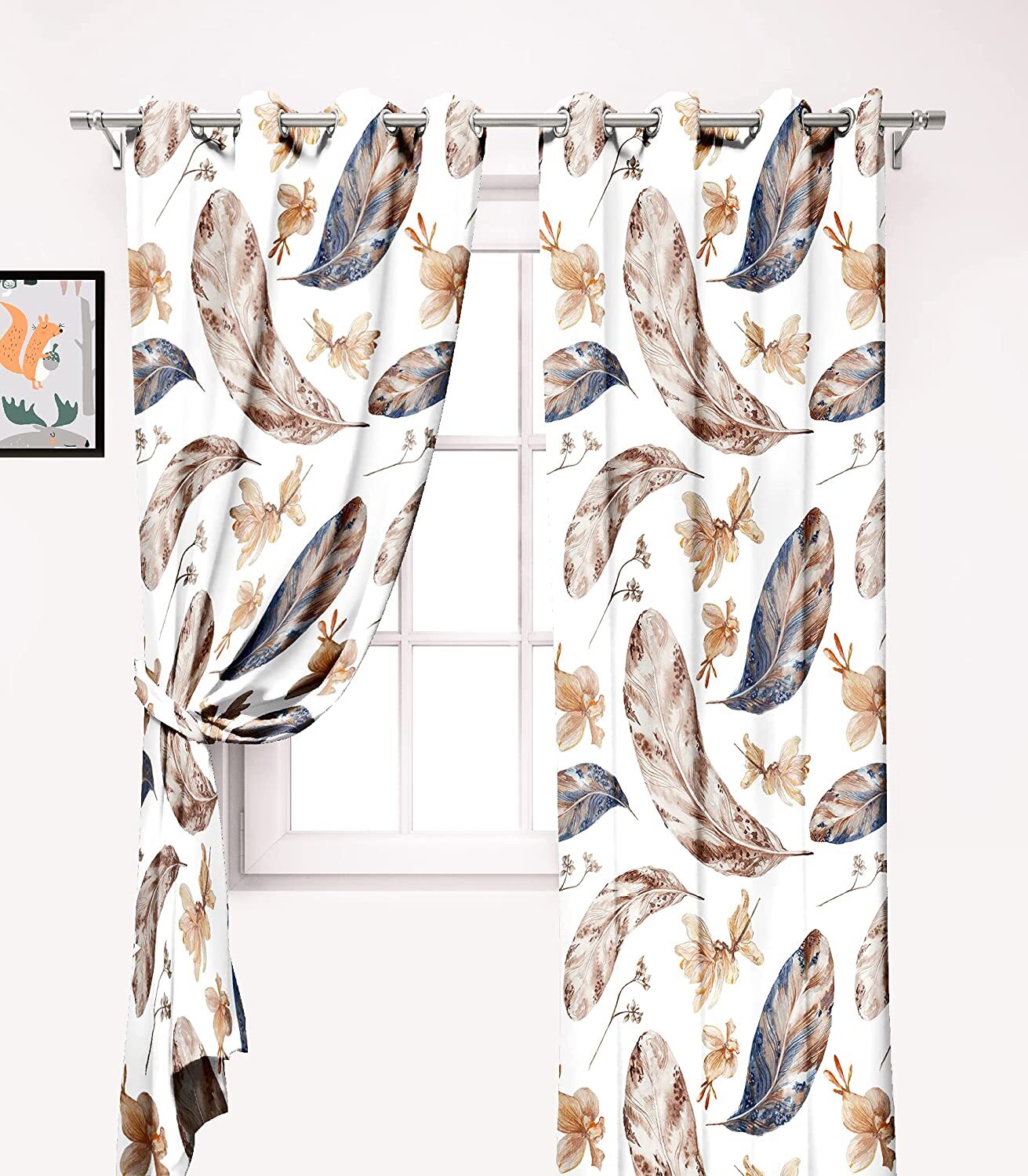 Premium Polyester Modern Feather Printed 90% Blackout Curtains for Window