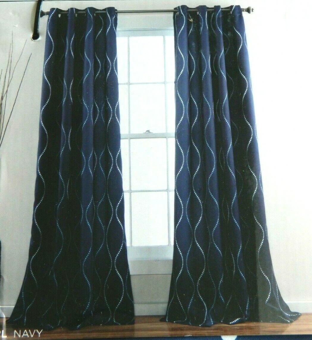 Half Moon Swirl Curtain Panels 2 Pack Room Darkening Navy 52″x84″ – Each