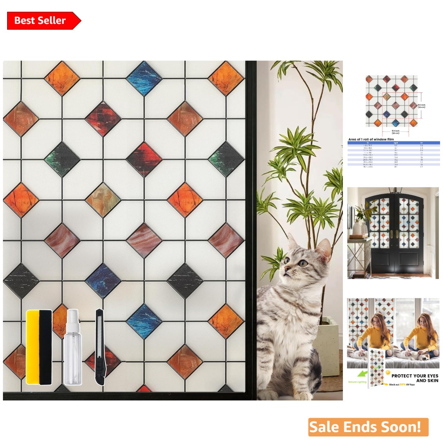 Stylish Geometric Window Clings, Easy Static Cling Installation, 17.7in x 78.7in