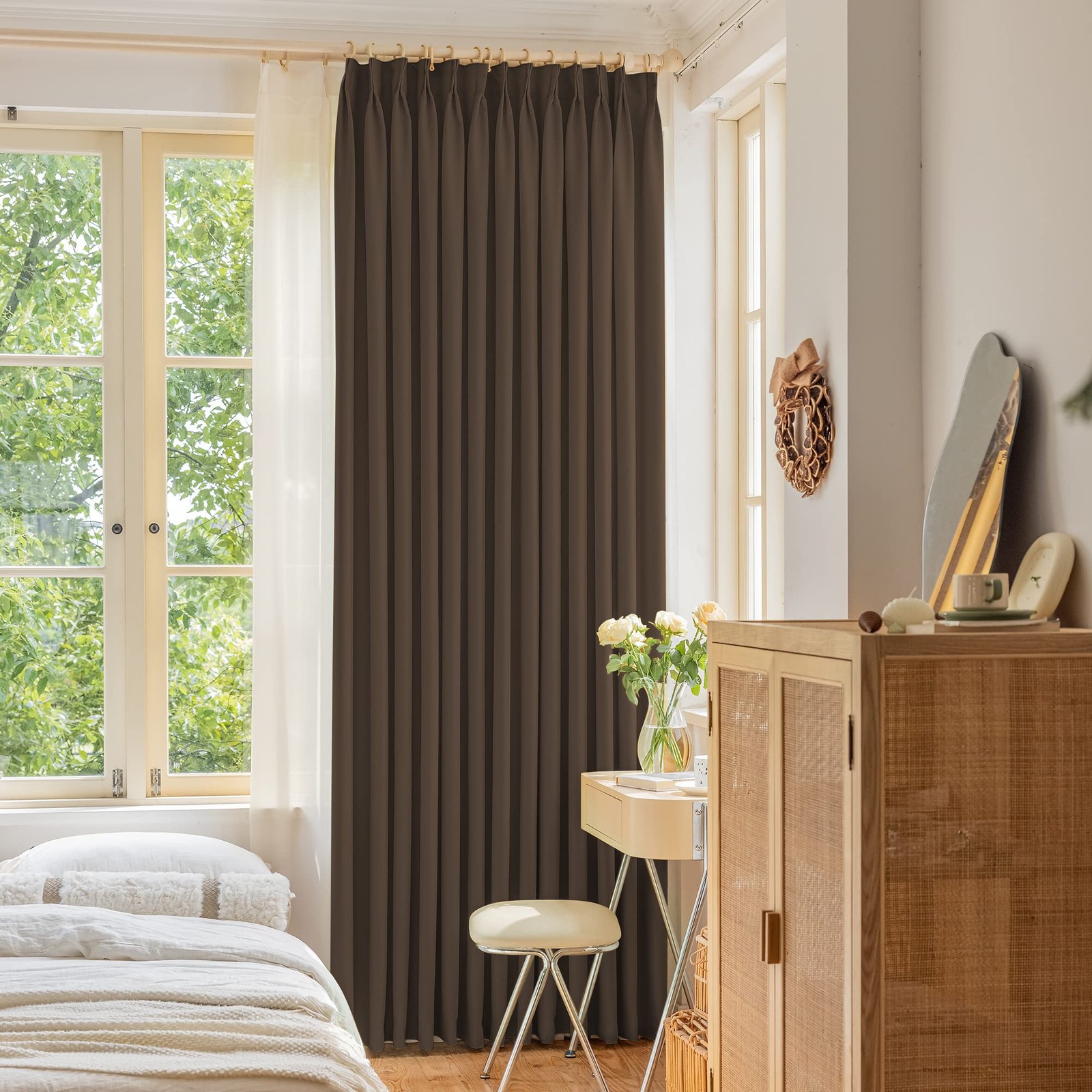 OYRING Chocolate Brown Pinch Pleated Curtain 52W x 96L Inches, Thermal Insula…
