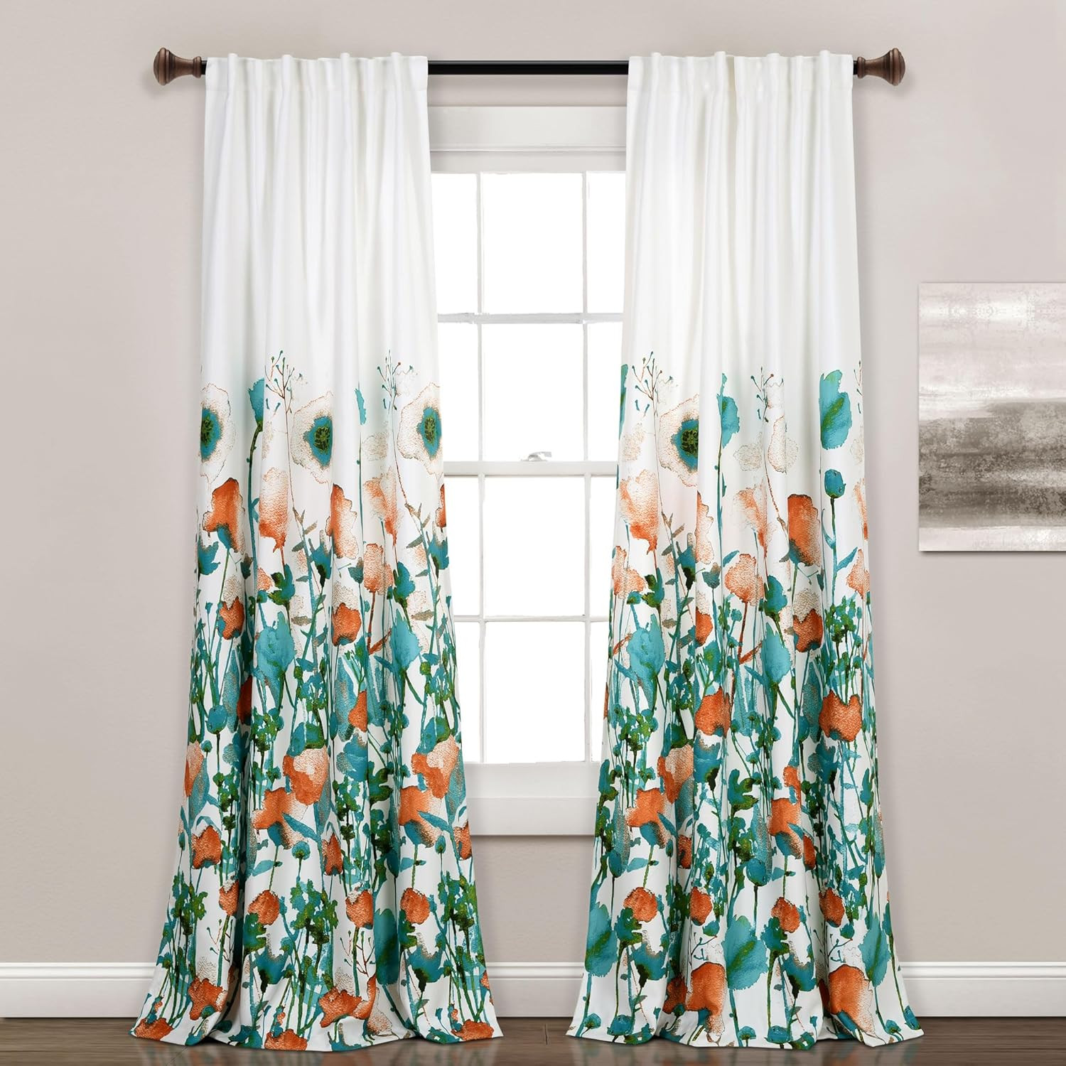 Zuri Flora Room Darkening Window Curtain Panels Pair 52″ W X 84″ L Turquoise & O