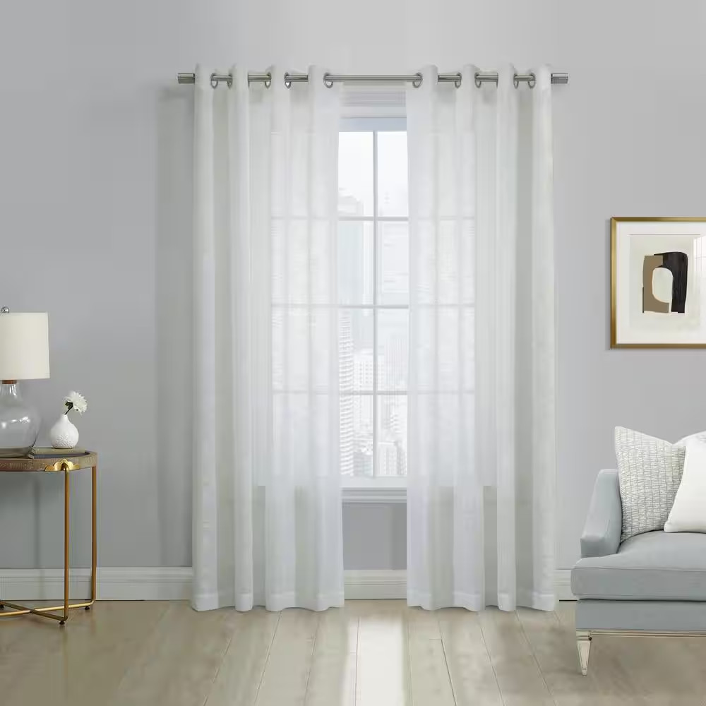 Boucle White Polyester Raised Slub Textured 52 In. W X 84 In. L Grommet Indoor S