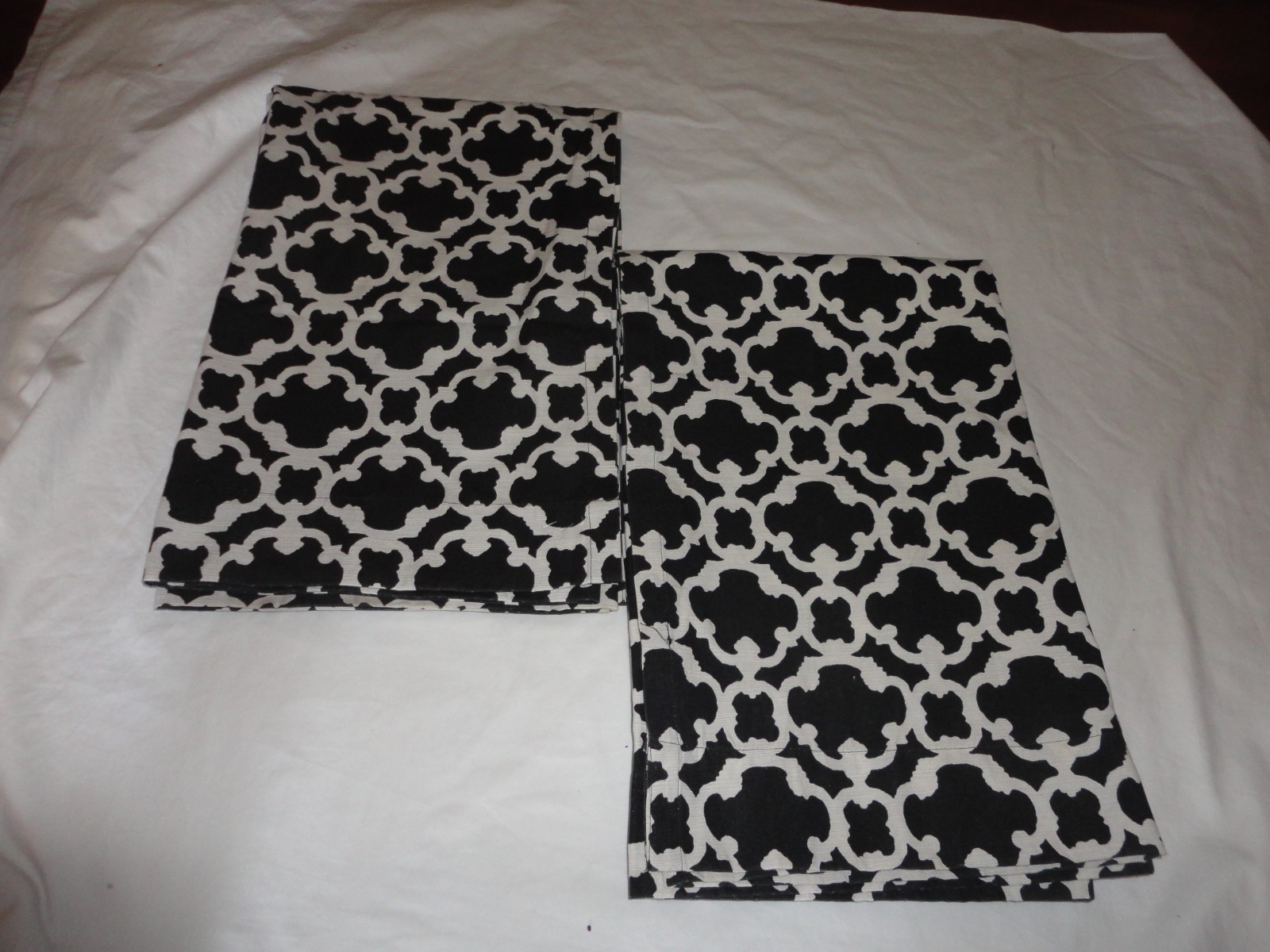 THRESHOLD CURTAIN black & white FRETWORK trellis (2) DRAPERY PANELS 52 X 82
