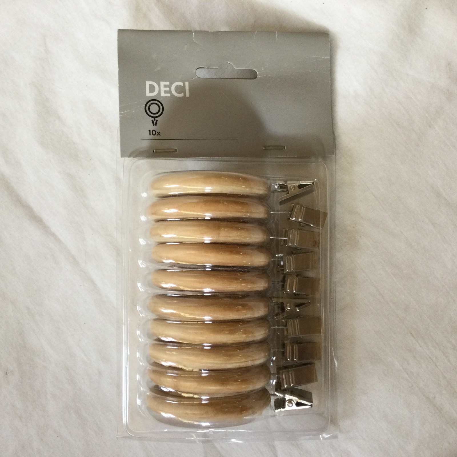 NEW IKEA DECI Wood Curtain Rod Rings With Metal Clips 500.759.41 Pack of 10