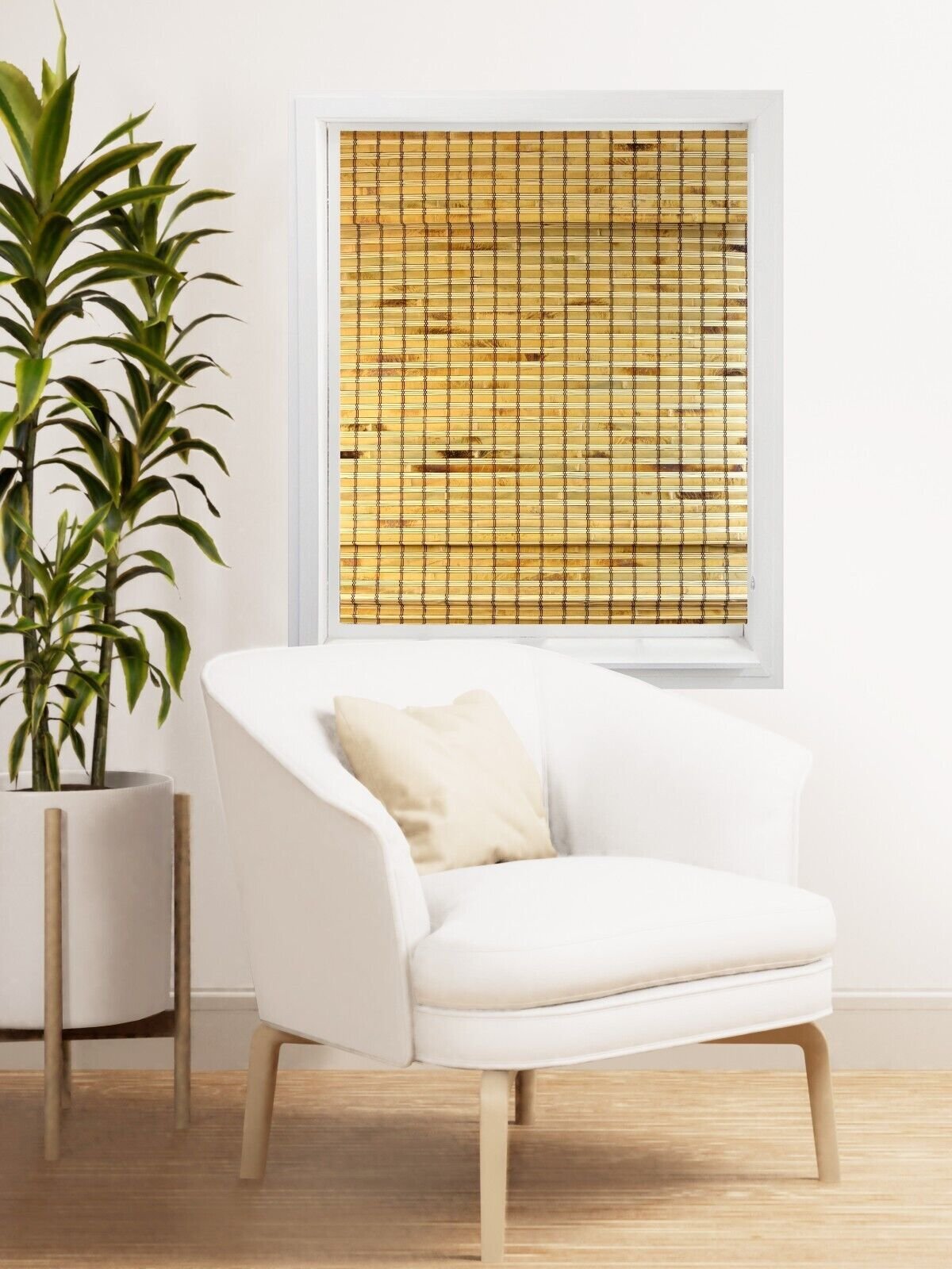 Cordless Light Filtering Bamboo Roman Window Blind Sun Shade with Valence -Khaki