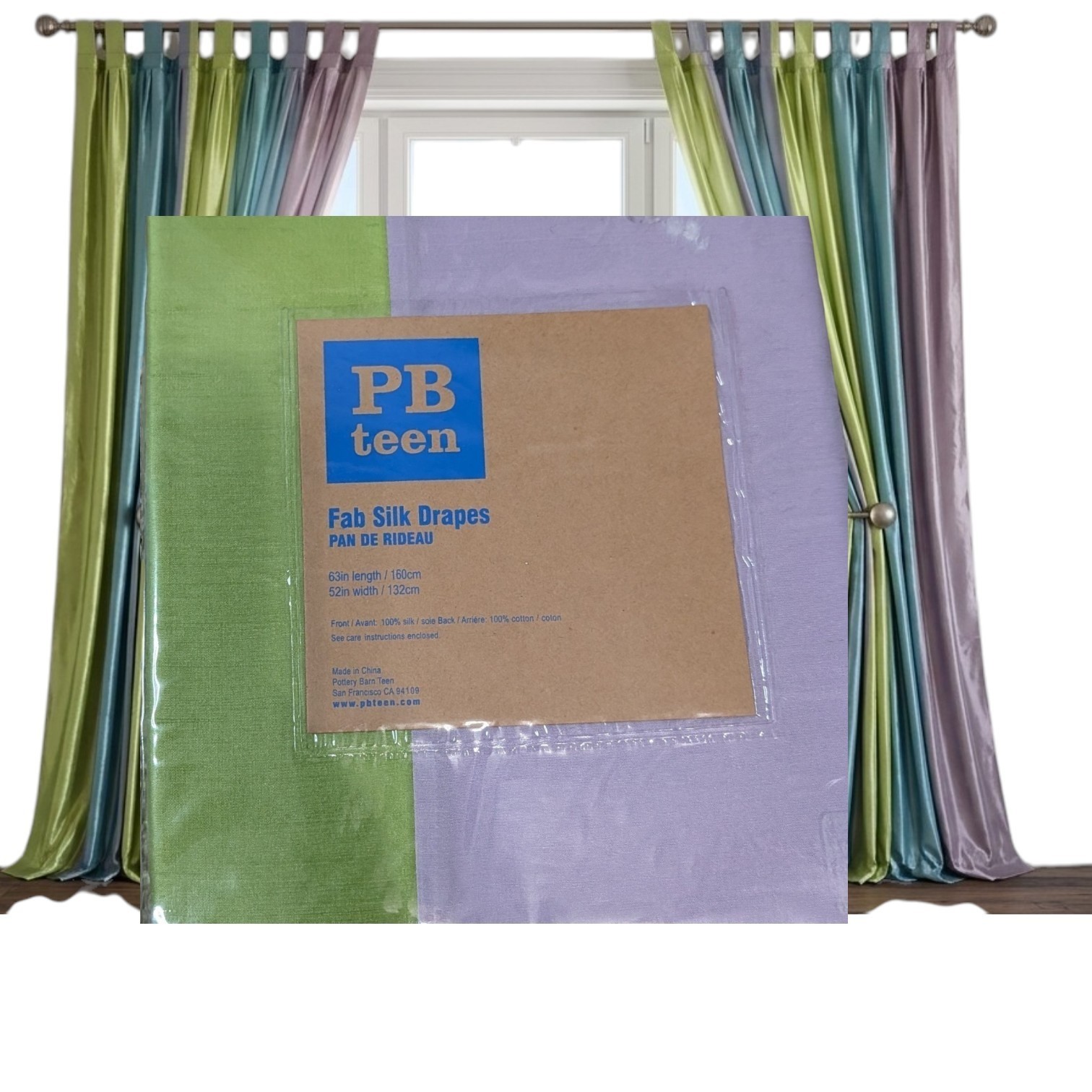 Pottery Barn Y2K Silk Drapes Chartreuse Retro Whimsical Boho 63 Length 52 Width