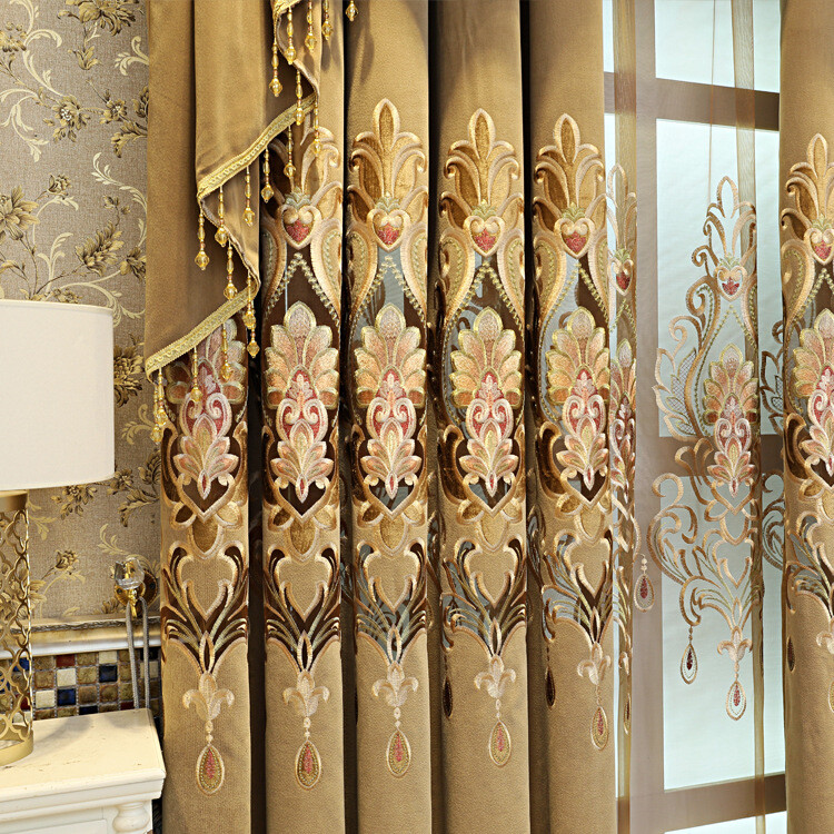 American chenille luxury embroidered coffee gold cloth curtain valance C964