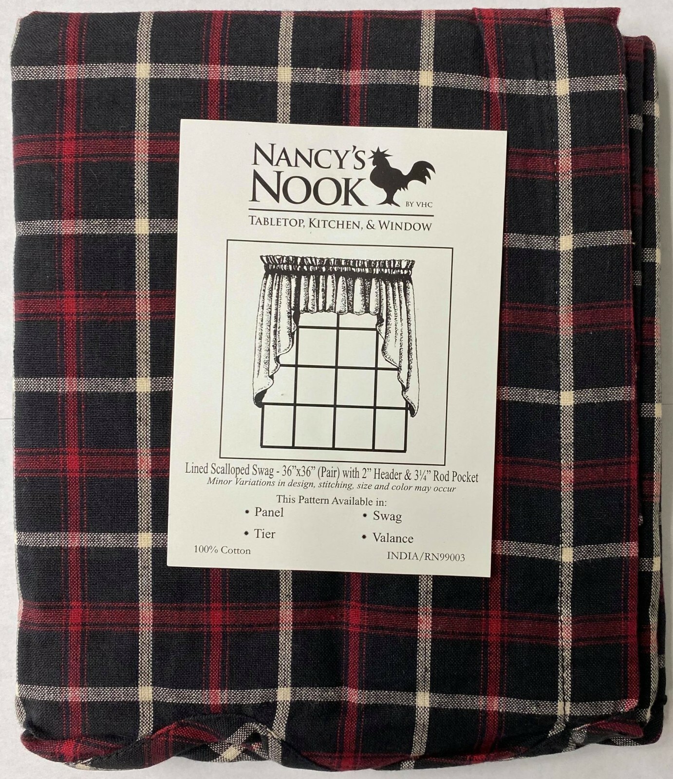 VHC Nancy Nook Ashfield Lined Scalloped Swag Pair