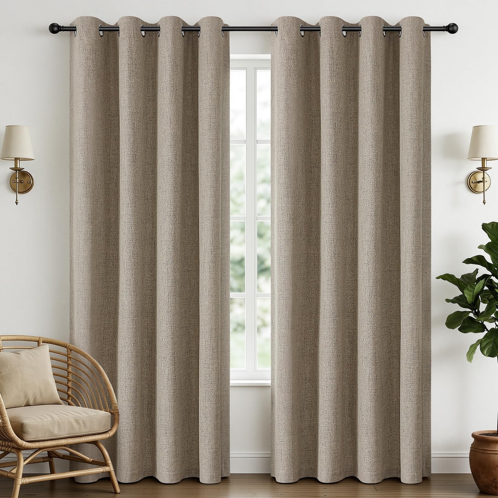 100% Blackout Curtains for Bedroom 84 inches Length 2 Panels Set,Linen Textured