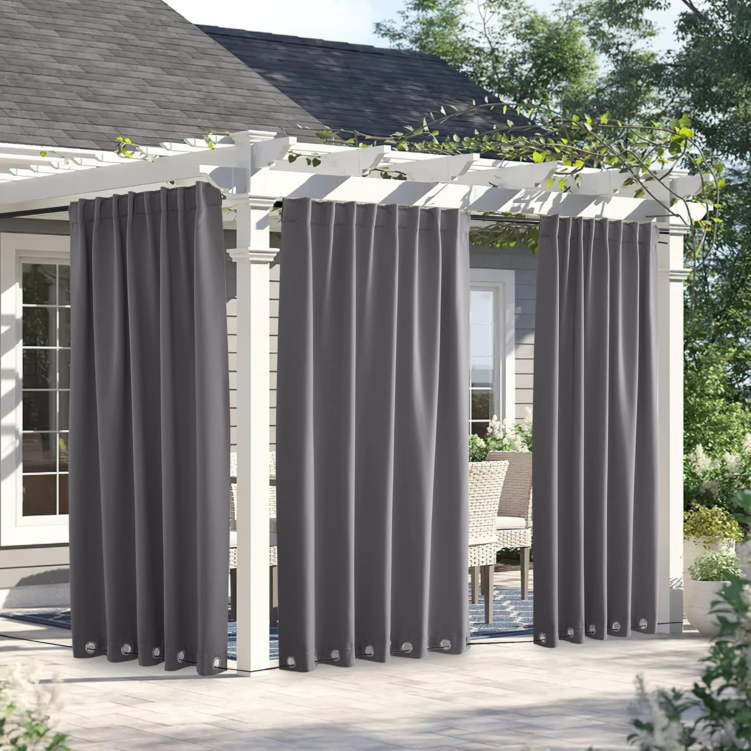 2 Panels Outdoor Curtains for Patio Waterproof & Windproof, Grommet & Back Tab o