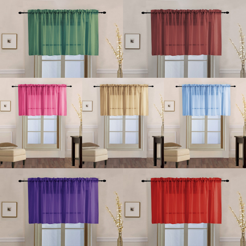 1PC SHEER STRAIGHT VALANCE WINDOW CURTAIN TOPPER SOLID COLORS 55″ W X 18″ L