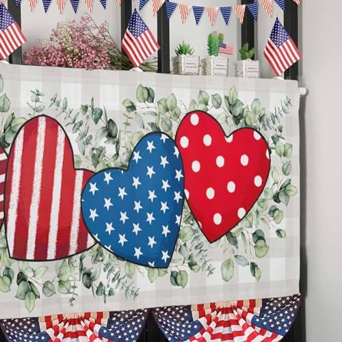 4th of July Valance for Windows 54″W x 18″L (Pack of 1) Patriotic Heart