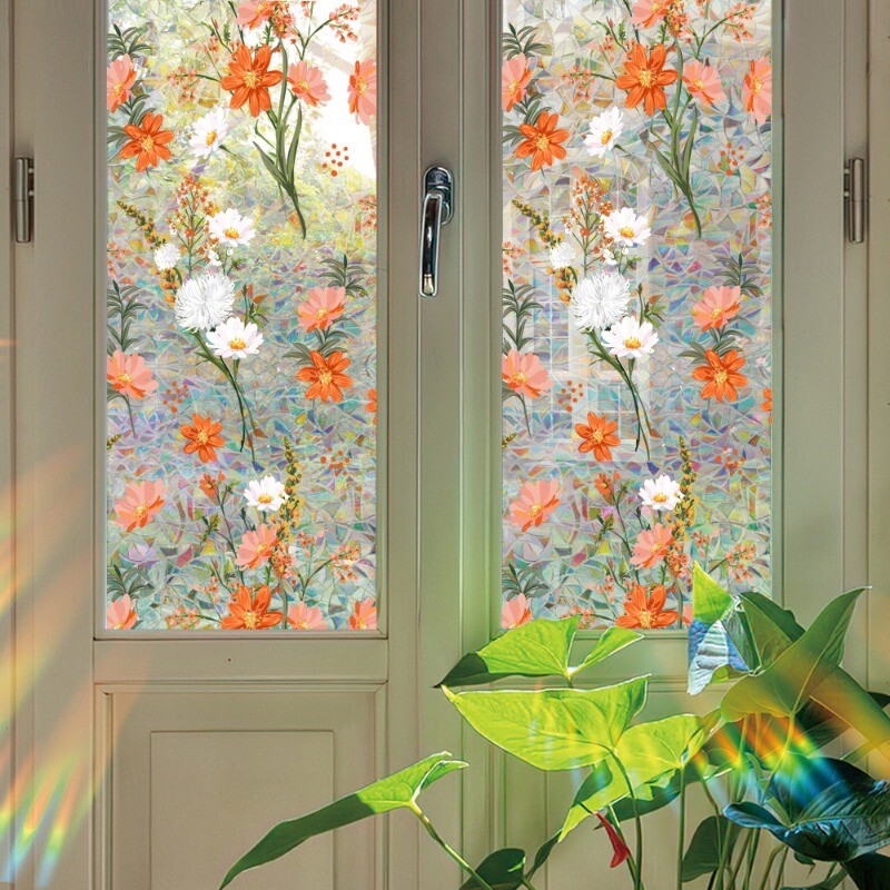 43 100cm Retro Flower Glass Film Static Cling Window Sticker Plant Shiny Decors