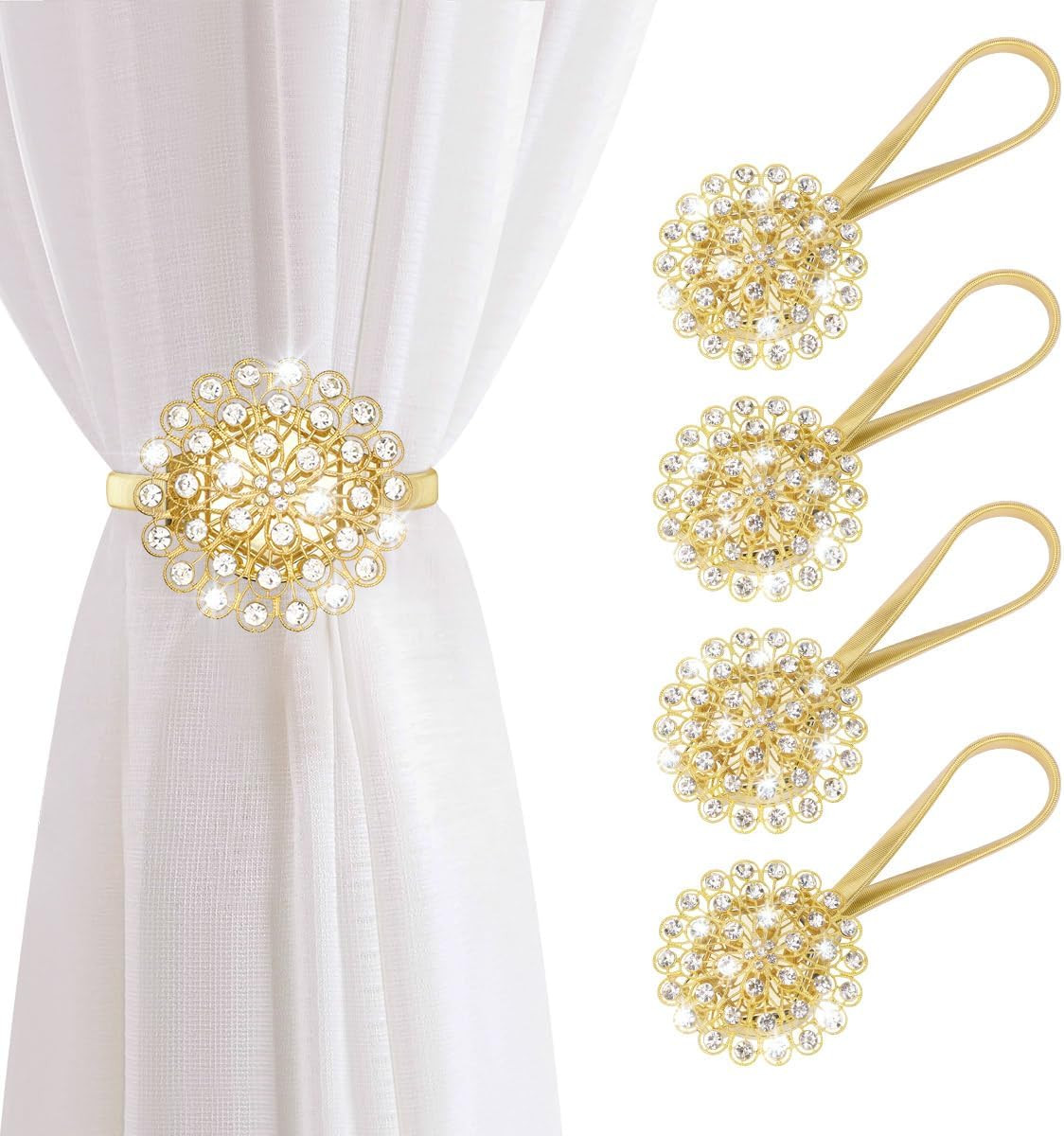 Magnetic Curtain Tiebacks, 4 Pack Magnetic Crystal Decorative Drapes Curtain Cli