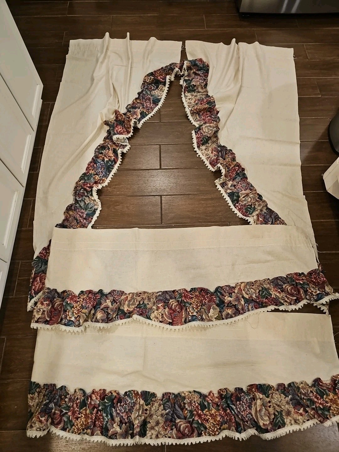 4PC Kitchen Curtain Swag Set, 2 Swag 64″×32″ 2 Panels 58″×13″ Floral 100% COTTO