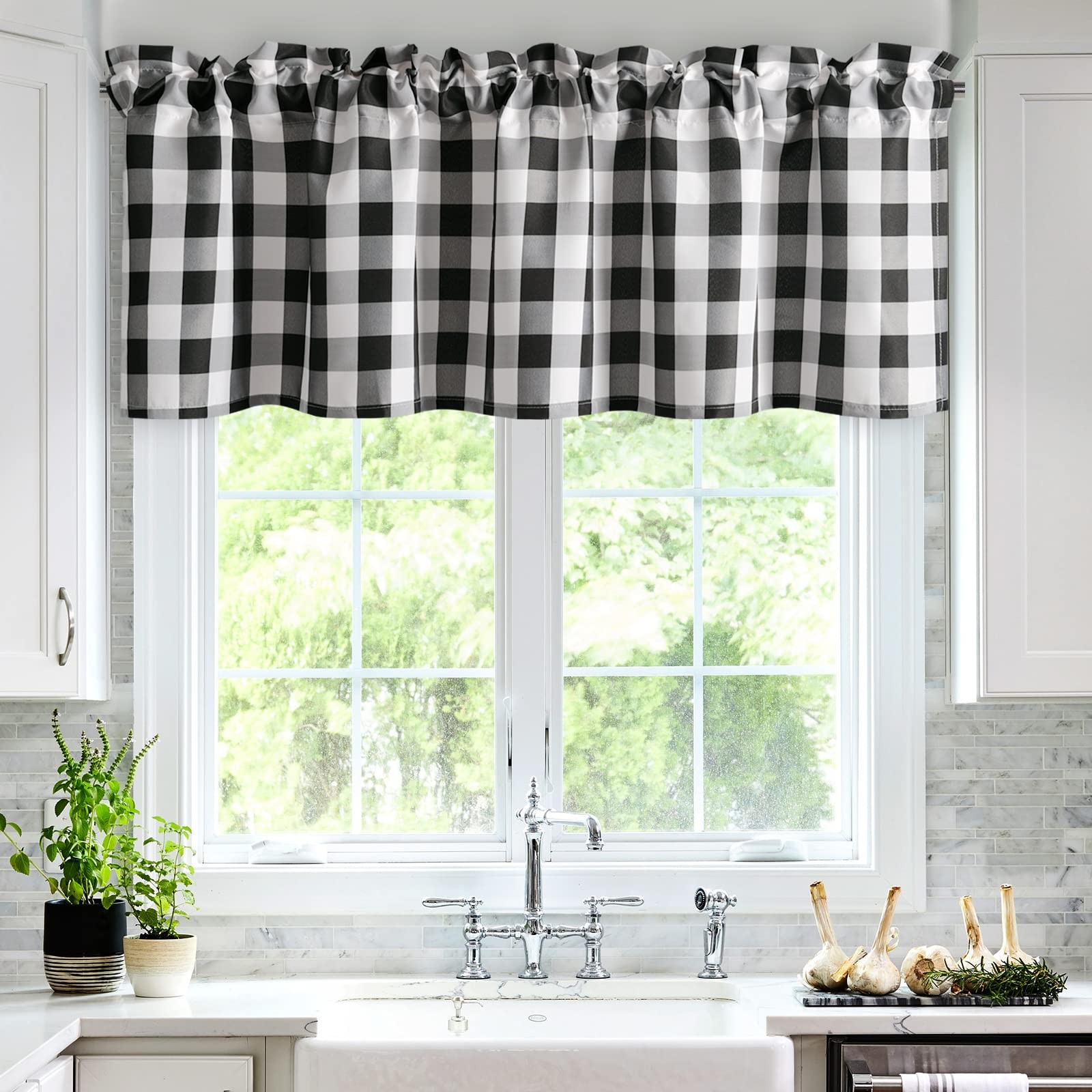 Buffalo Plaid Curtains Valance Black White Checkered Rod Pocket 60×18