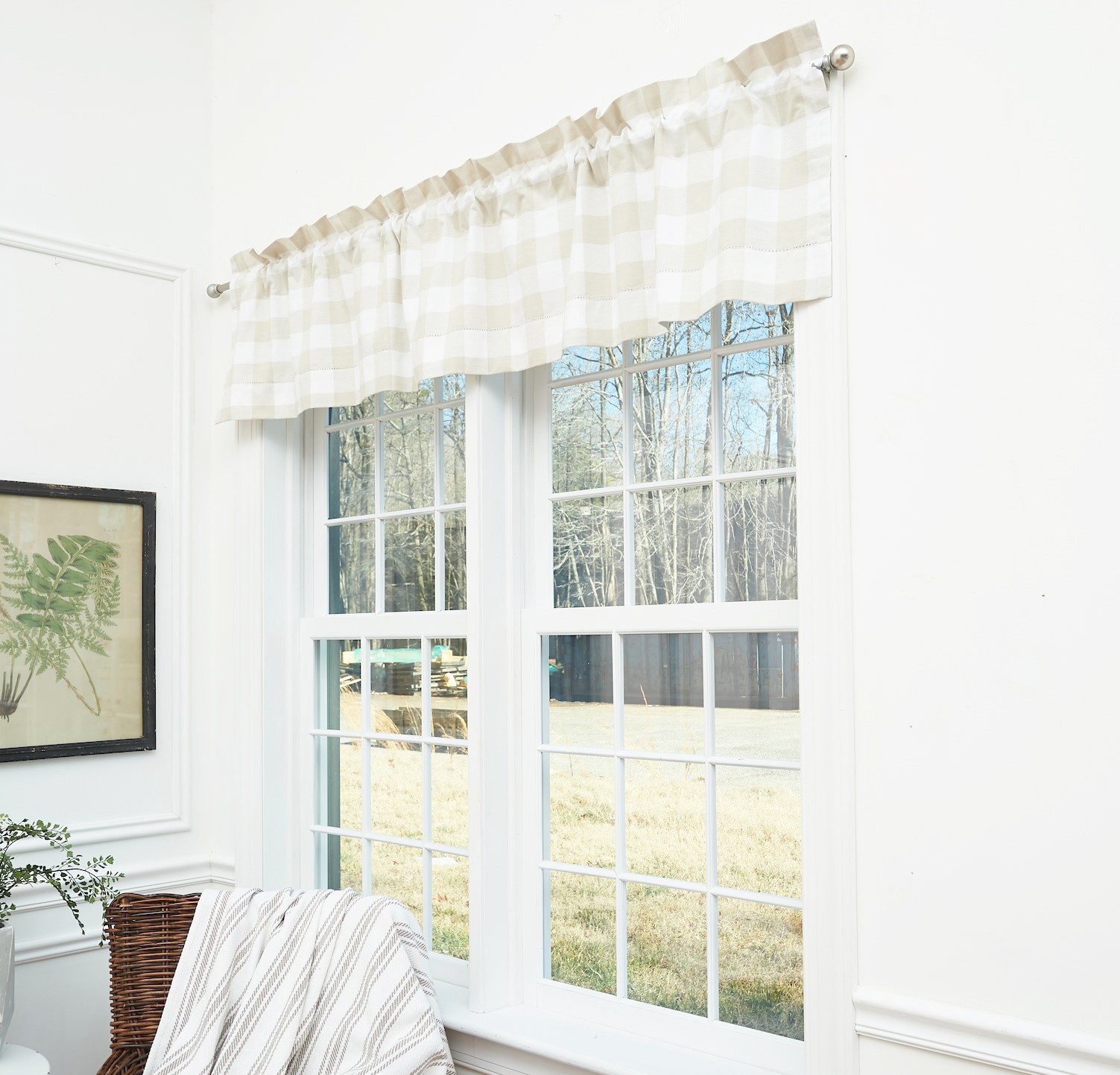 Franklin Pebble Sand Tan & White Gingham Checkered Cotton 16″ x 72″ Window