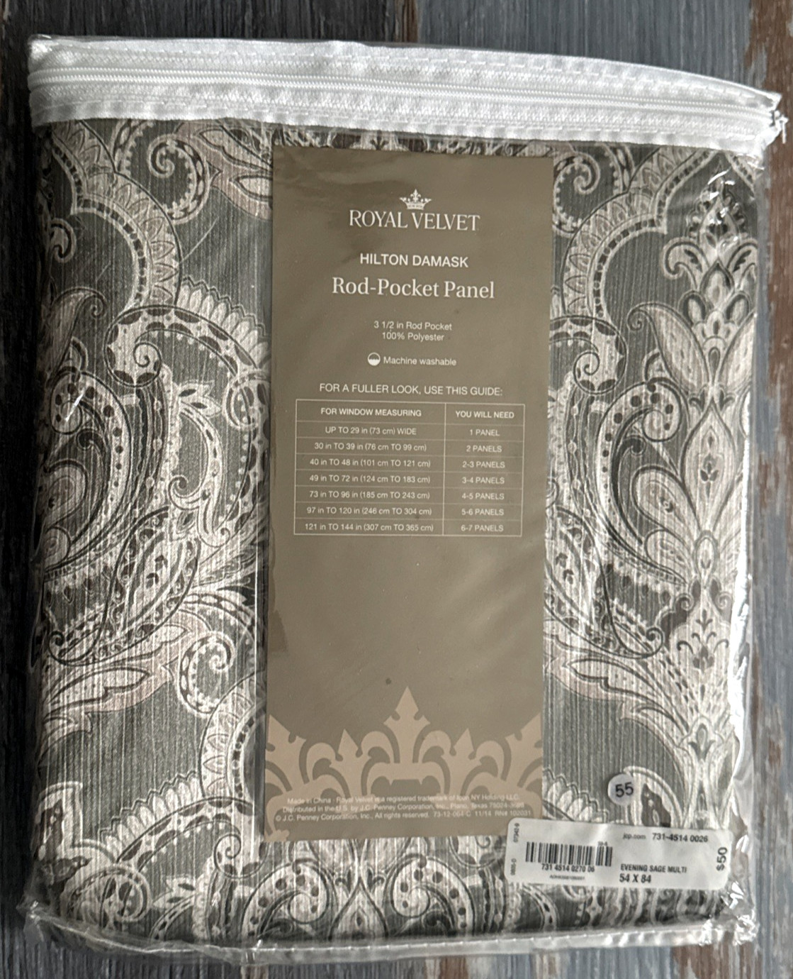 Royal Velvet Hilton Damask Rod Pocket Panels Pair 54″x84″ Evening Sage Green NEW