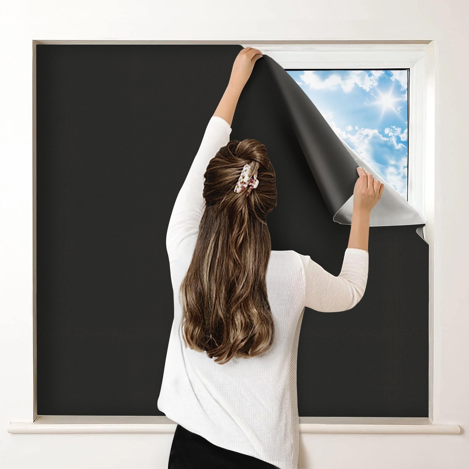 100% Black Out Window Cover 118″ X 57″ No Drill Window Blinds & Shades Portable
