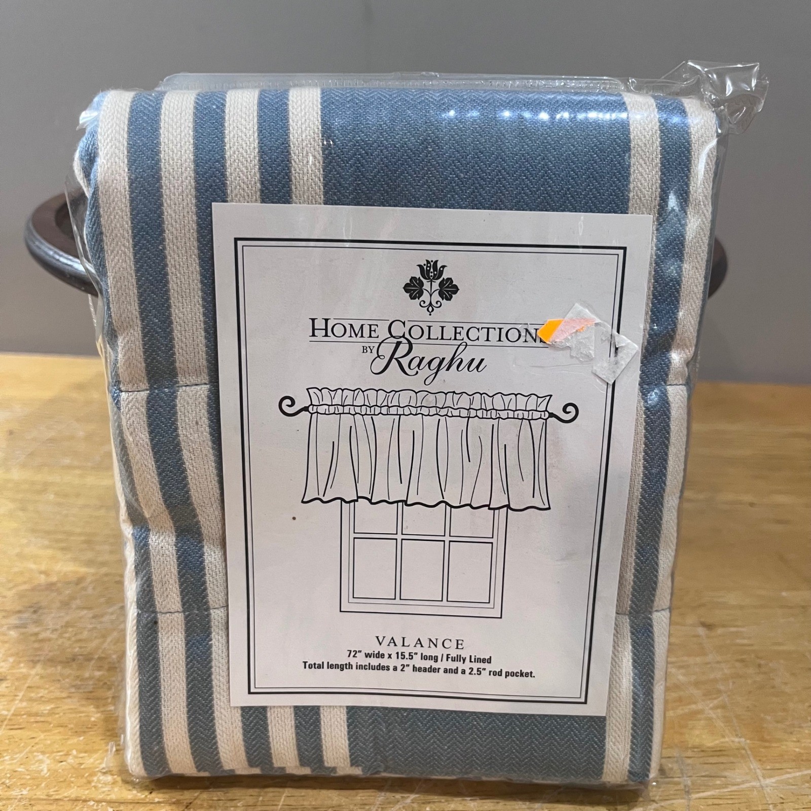 Home Collection by Raghu Blue Ticking Stripe Valance 72×15.5 Farmhouse Vtg Style