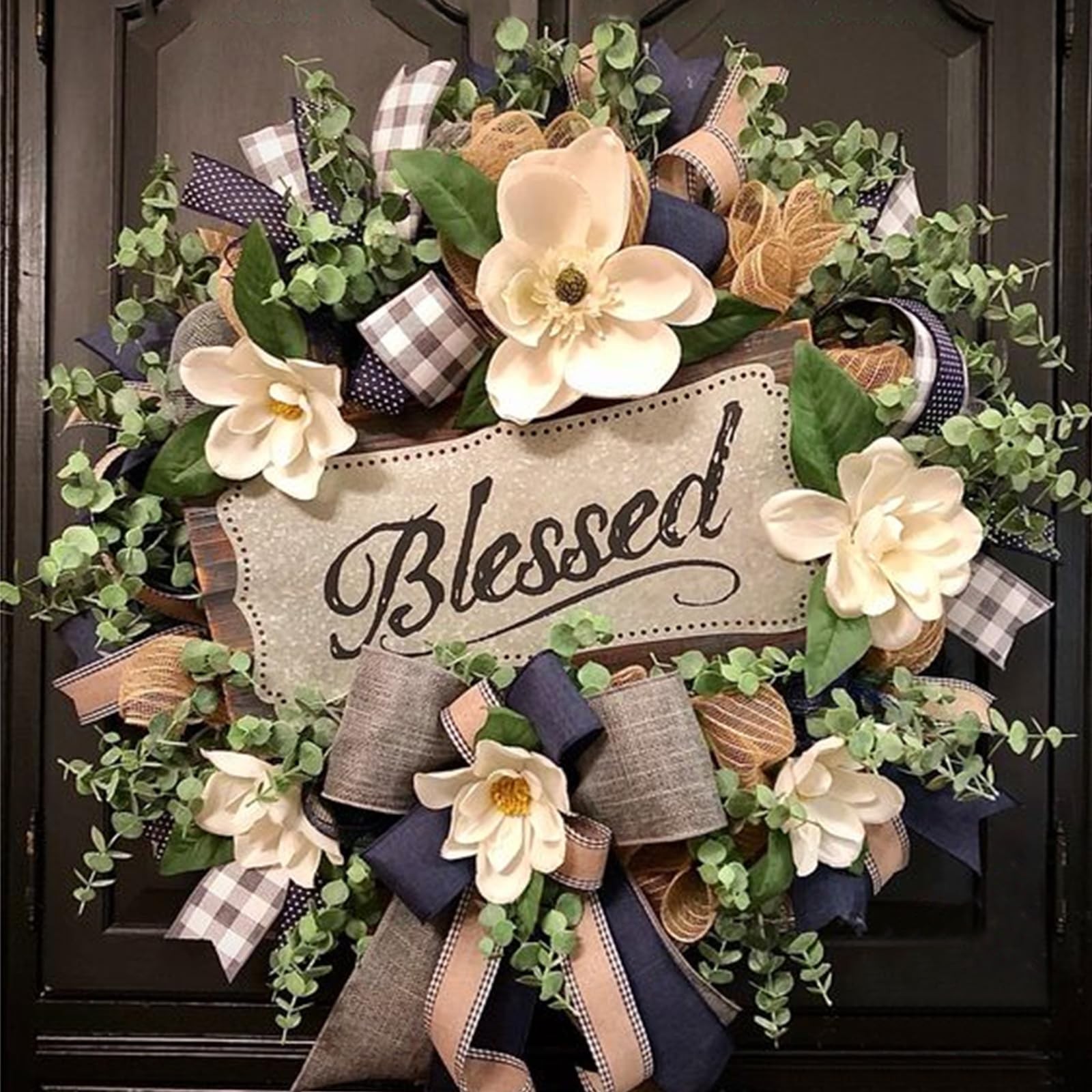 Spring Summer Wreath for Front Door,Farmhouse Magnolia Porch 20 inch, White