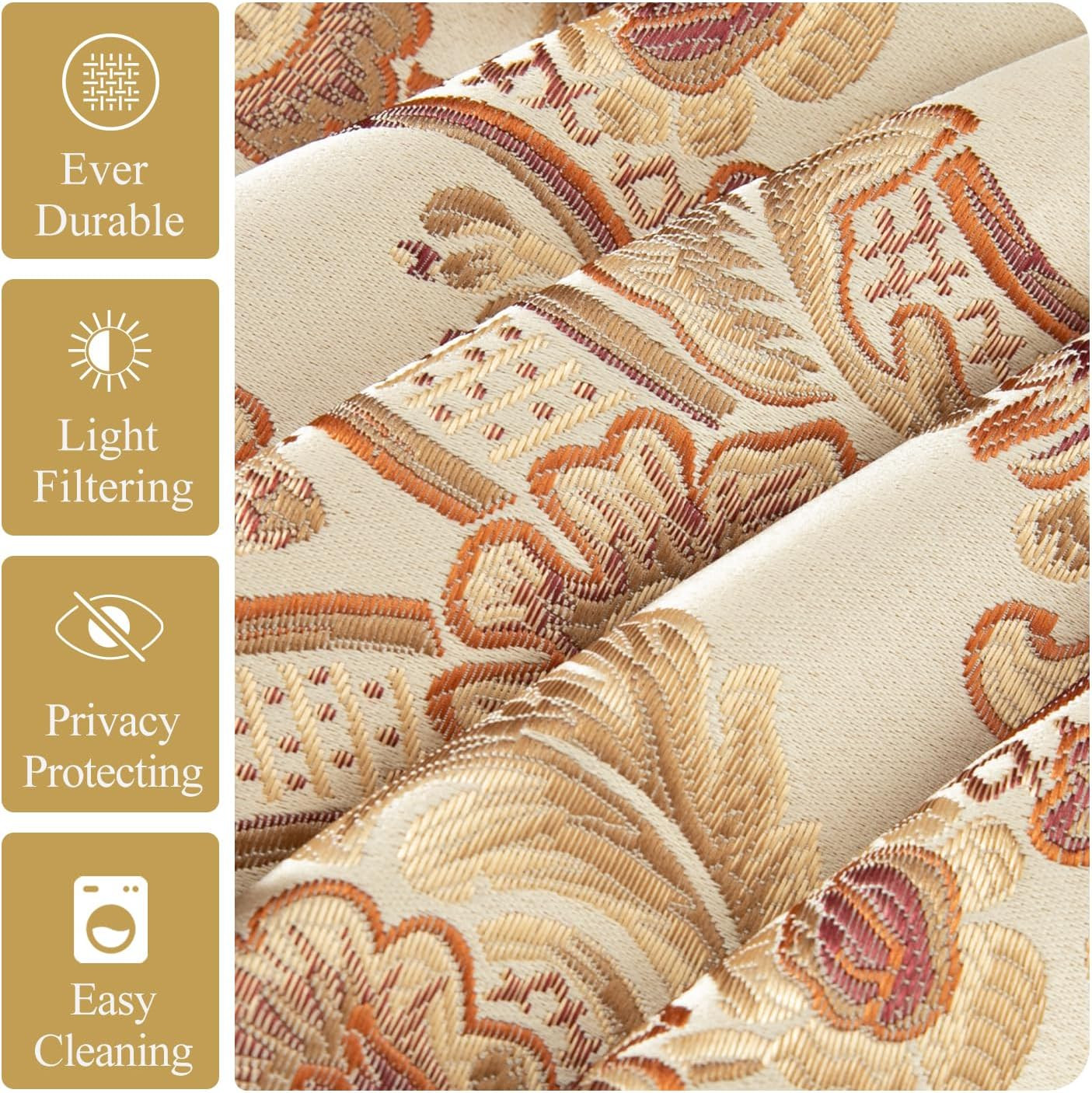 Elegant Buttercream Waterfall Valance with Antique Damask & Tassels 110