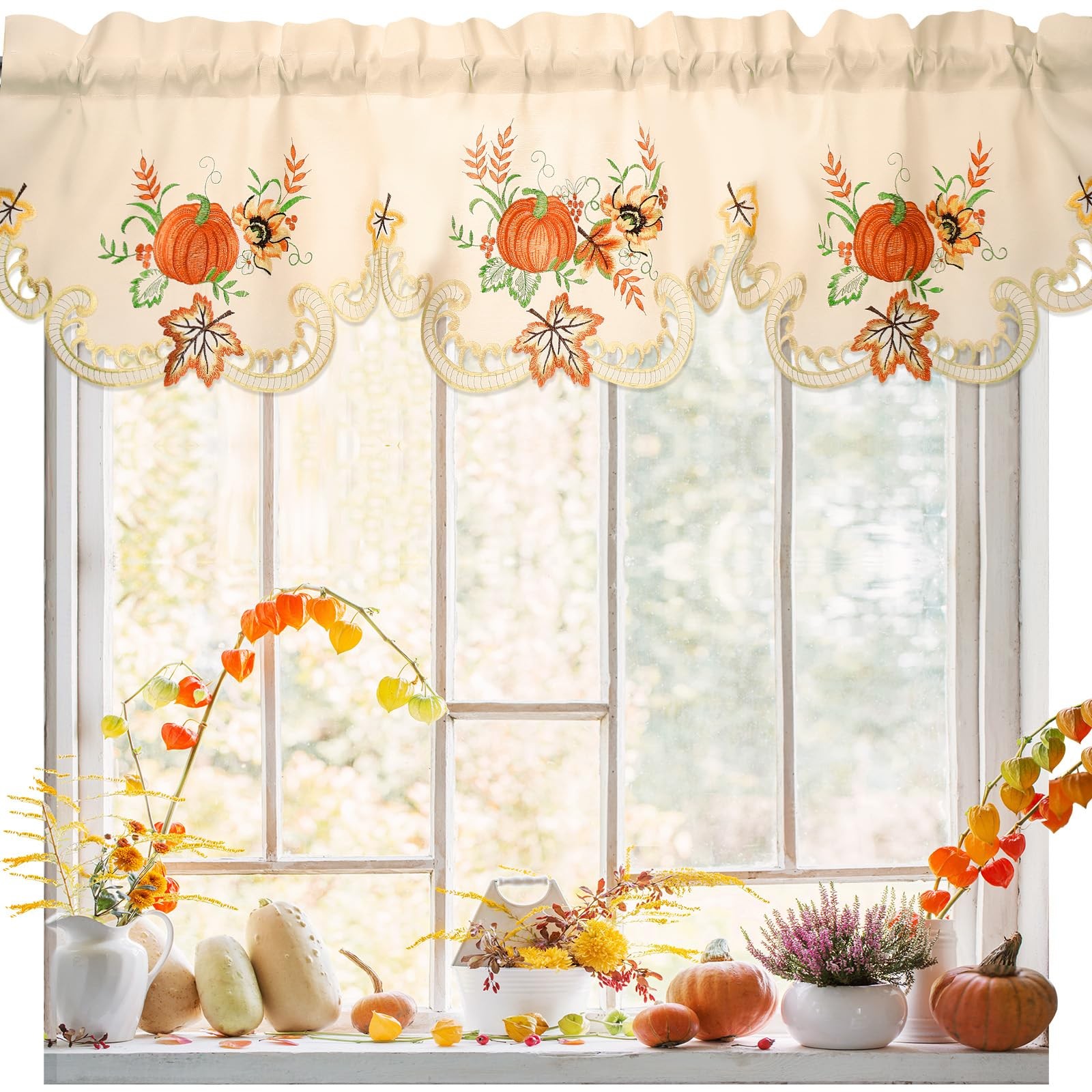 Fall Kitchen Thanksgiving Curtains Valances 58 x 15 Inch Autumn Window Treatm…