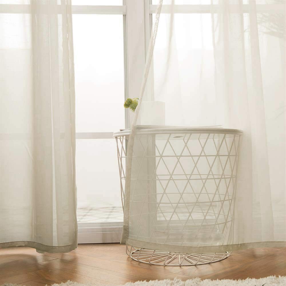 MIULEE 2 Panels Solid Color Beige Sheer Curtains Elegant Grommet Window Voile…