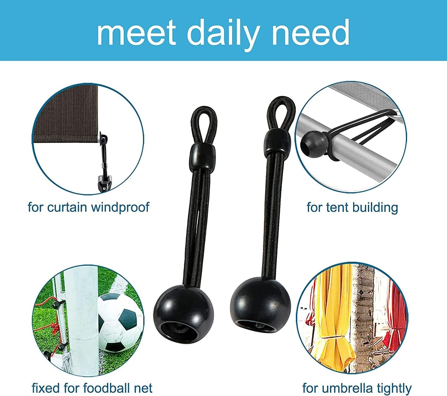 5 Sets Bunge Kit+End Cover, Accessories for Outdoor/Indoor Sunshade Curtain and