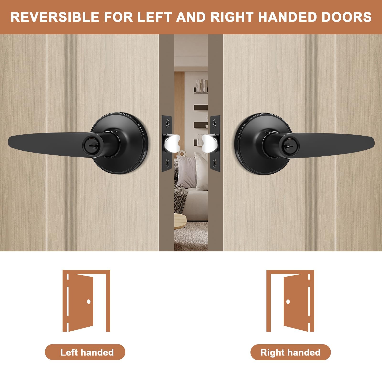 Probrico 3 Pack Entrance Door Levers Door Lock In Black Combo Entry Door