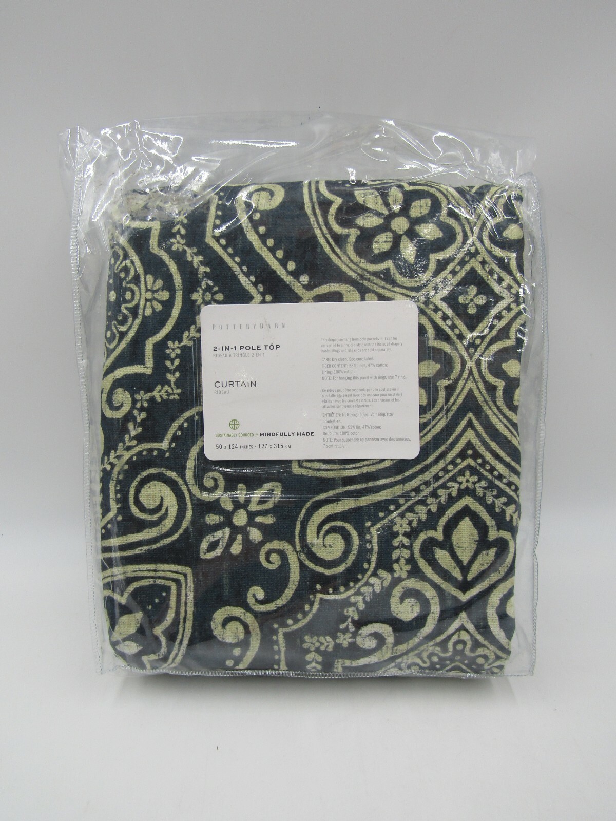 Pottery Barn Emina print Cotton Lined Curtain Blue Multi 50×124″ #P83